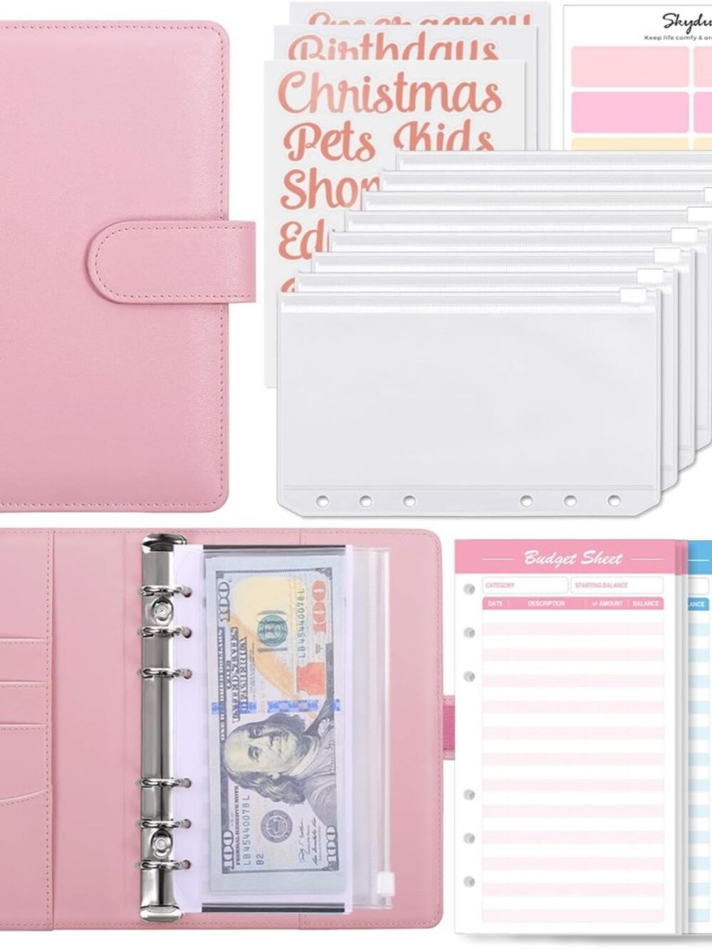 Budget Binder with 8pcs Zipper Envelopes,Money Organizer with 12pcs Expense Shee